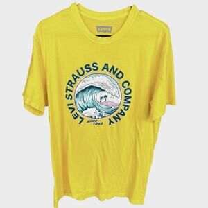 Levi Strauss Shirt Mens Large Yellow Surf Wave Graphic Short Sleeve Cotton